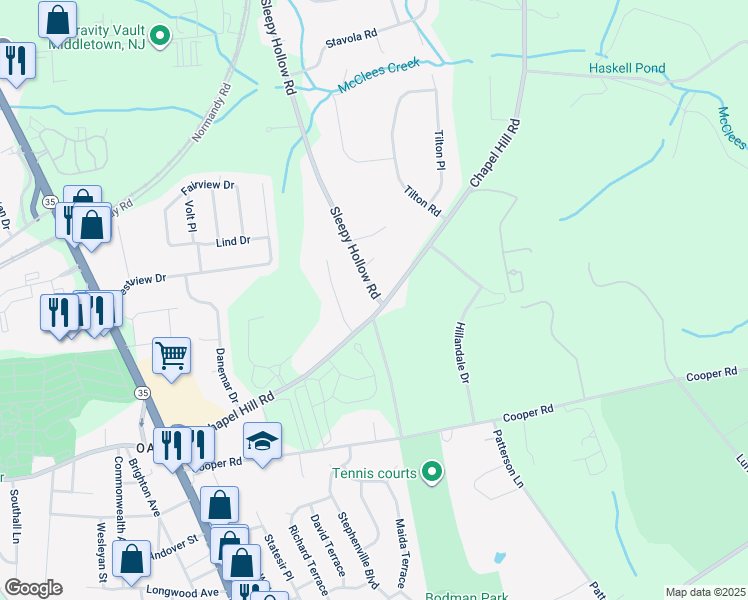 map of restaurants, bars, coffee shops, grocery stores, and more near 21 Sleepy Hollow Road in Red Bank