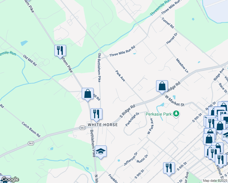 map of restaurants, bars, coffee shops, grocery stores, and more near 1410 Holly Drive in Perkasie