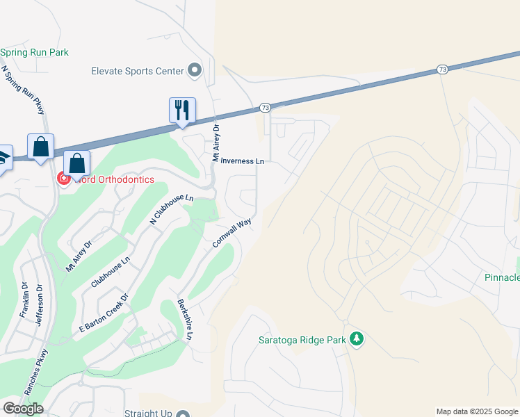 map of restaurants, bars, coffee shops, grocery stores, and more near 9104 Cornwall Way in Eagle Mountain