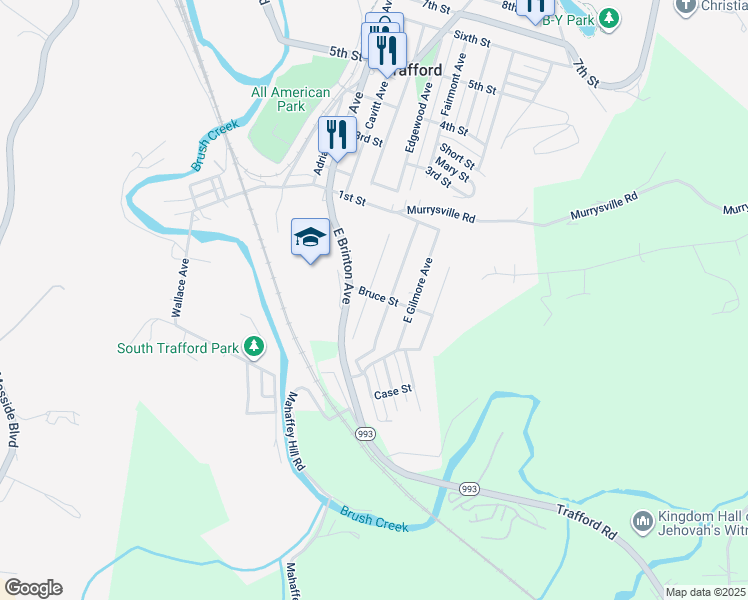 map of restaurants, bars, coffee shops, grocery stores, and more near 296 East Edgewood Avenue in Trafford