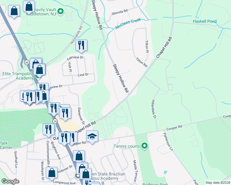 map of restaurants, bars, coffee shops, grocery stores, and more near 23 Lombardi Court in Red Bank