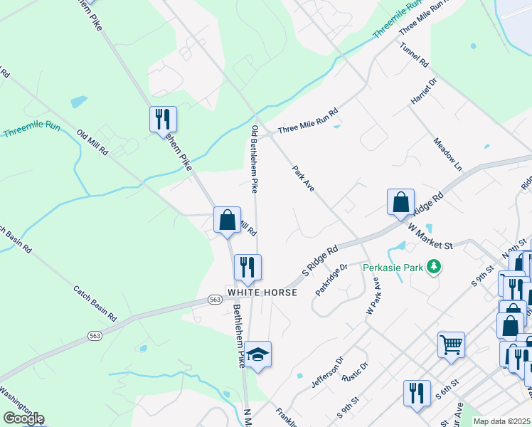 map of restaurants, bars, coffee shops, grocery stores, and more near 1319 Old Bethlehem Pike in Sellersville