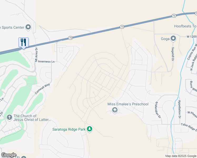 map of restaurants, bars, coffee shops, grocery stores, and more near Hemsworth Way in Saratoga Springs