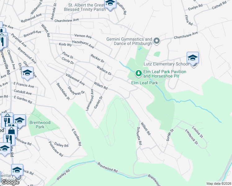 map of restaurants, bars, coffee shops, grocery stores, and more near 3533 Willett Road in Pittsburgh