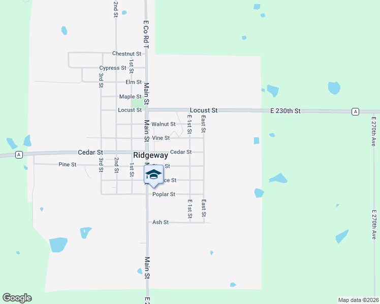 map of restaurants, bars, coffee shops, grocery stores, and more near 701 Cedar Street in Ridgeway