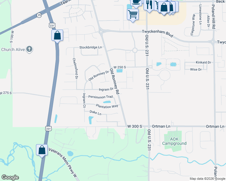 map of restaurants, bars, coffee shops, grocery stores, and more near 212 Ingram Drive in Lafayette