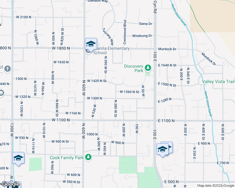 map of restaurants, bars, coffee shops, grocery stores, and more near 1344 North 280 West Street in Pleasant Grove
