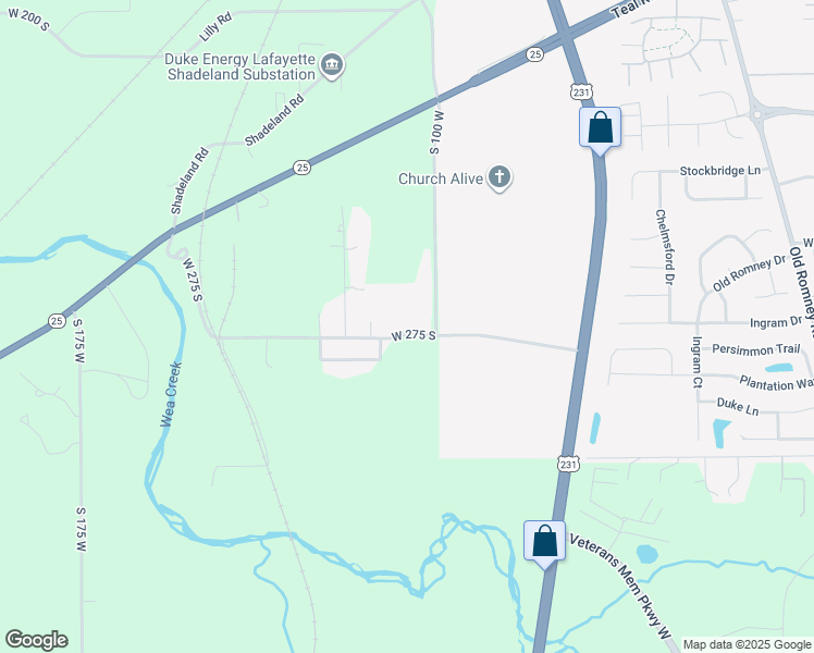 map of restaurants, bars, coffee shops, grocery stores, and more near 1014 West 275 South in Lafayette