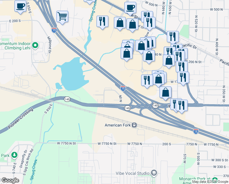 map of restaurants, bars, coffee shops, grocery stores, and more near 57 North 900 West in American Fork