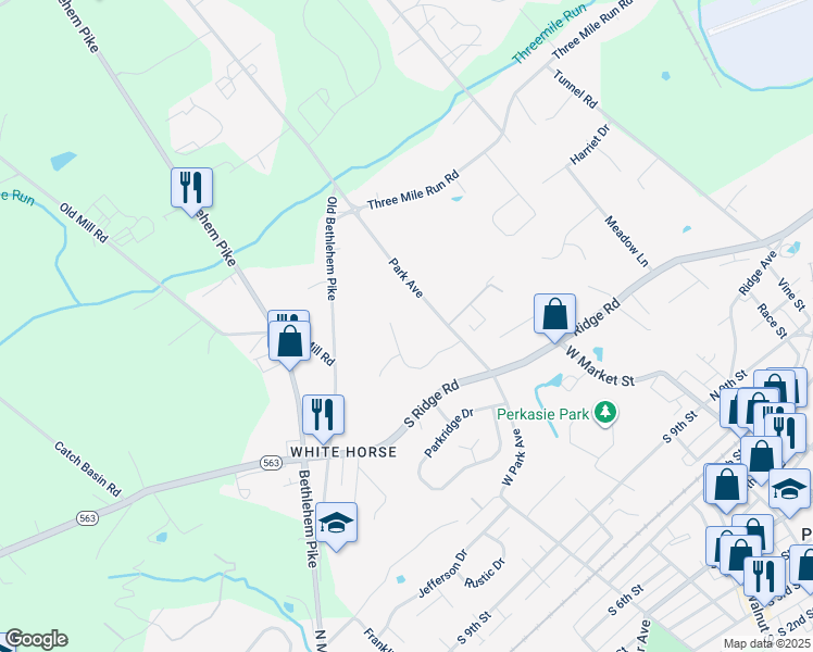 map of restaurants, bars, coffee shops, grocery stores, and more near 1409 Holly Drive in Perkasie