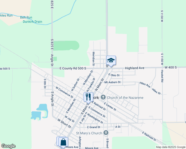 map of restaurants, bars, coffee shops, grocery stores, and more near 337 North Franklin Street in Dunkirk