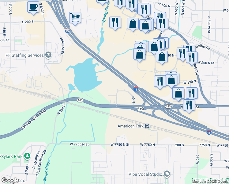 map of restaurants, bars, coffee shops, grocery stores, and more near 79 North 1020 West Street in American Fork