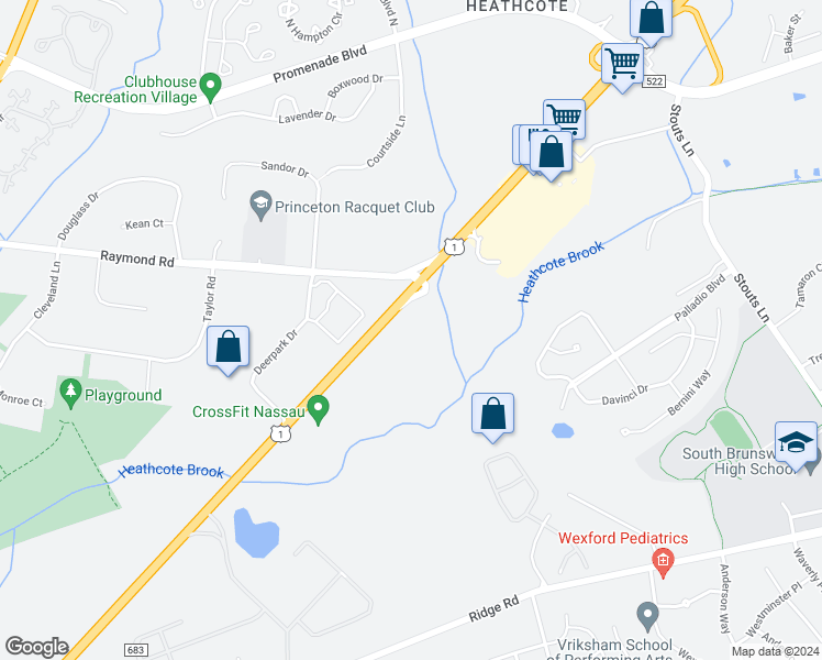 map of restaurants, bars, coffee shops, grocery stores, and more near 4230 U.S. 1 in South Brunswick Township