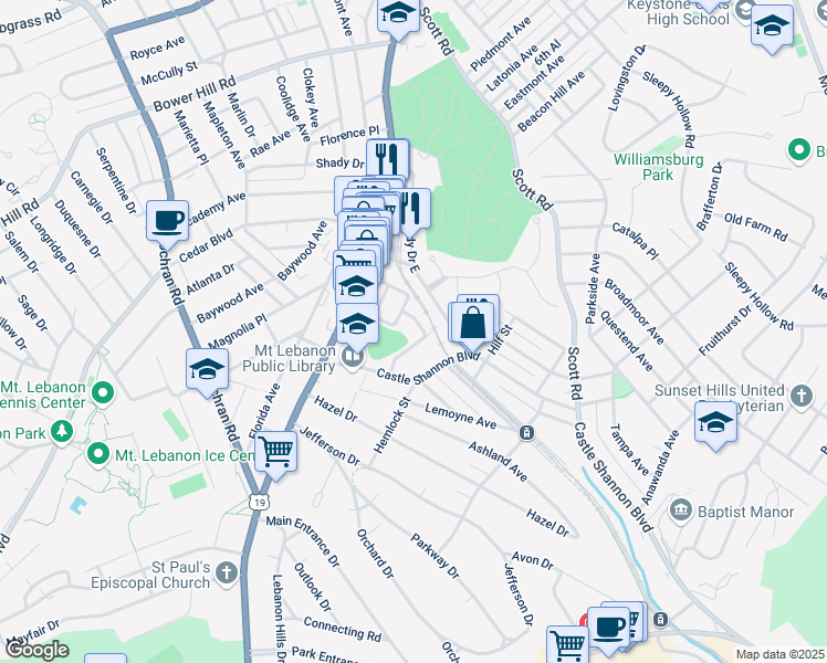 map of restaurants, bars, coffee shops, grocery stores, and more near 200 Buchanan Place in Pittsburgh
