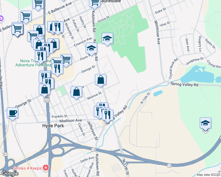 map of restaurants, bars, coffee shops, grocery stores, and more near 8 Seminary Avenue in Reading
