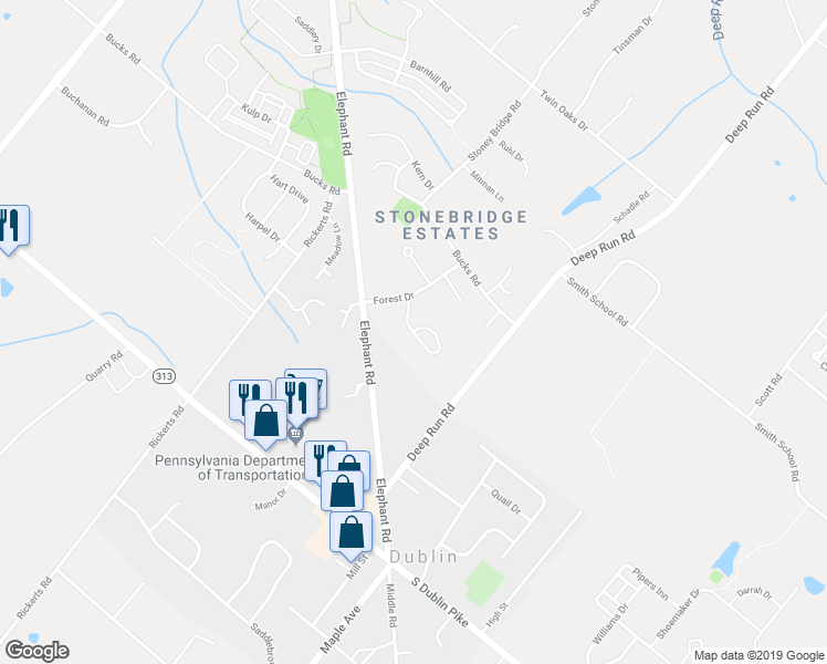 map of restaurants, bars, coffee shops, grocery stores, and more near 256 Allem Lane in Perkasie