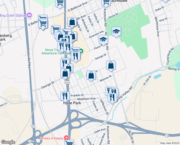 map of restaurants, bars, coffee shops, grocery stores, and more near 133 Girard Avenue in Reading