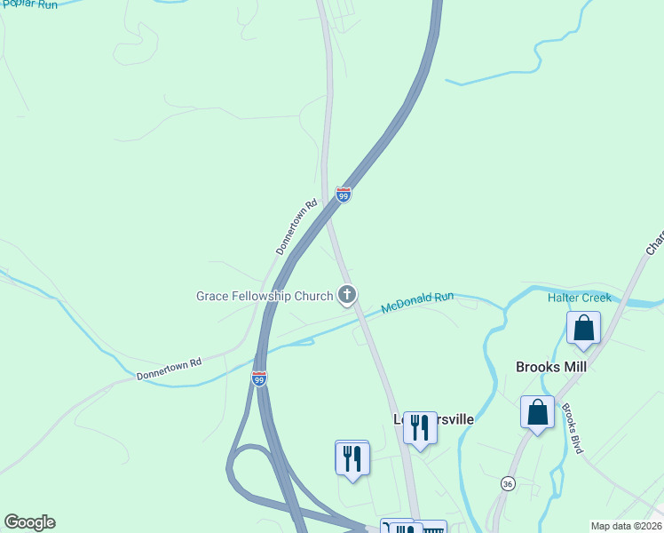 map of restaurants, bars, coffee shops, grocery stores, and more near Dunnings Hwy in Duncansville