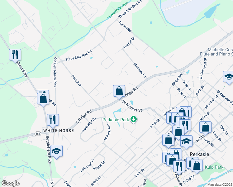 map of restaurants, bars, coffee shops, grocery stores, and more near 2 Cedar Ridge Court in Perkasie