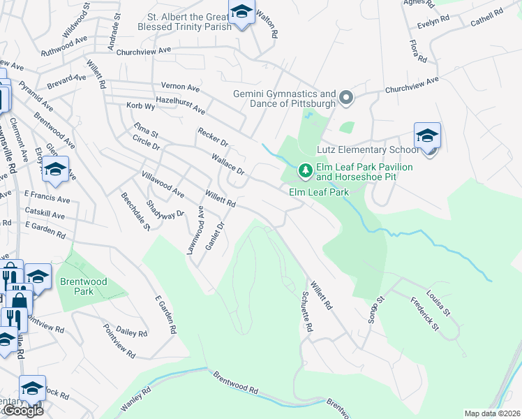 map of restaurants, bars, coffee shops, grocery stores, and more near 3533 Willett Rd in Pittsburgh