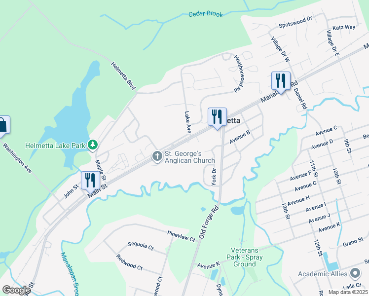 map of restaurants, bars, coffee shops, grocery stores, and more near 51 Main Street in Helmetta