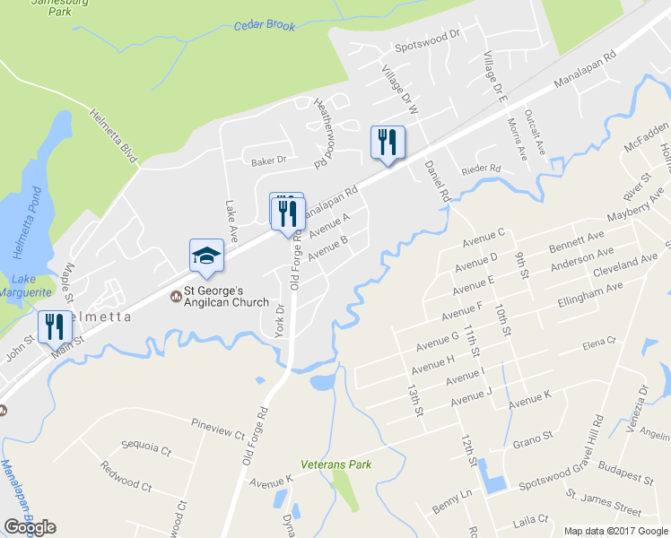 map of restaurants, bars, coffee shops, grocery stores, and more near 27 North Shore Boulevard in Helmetta