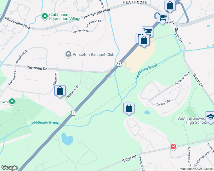 map of restaurants, bars, coffee shops, grocery stores, and more near 4230 U.S. 1 in South Brunswick Township