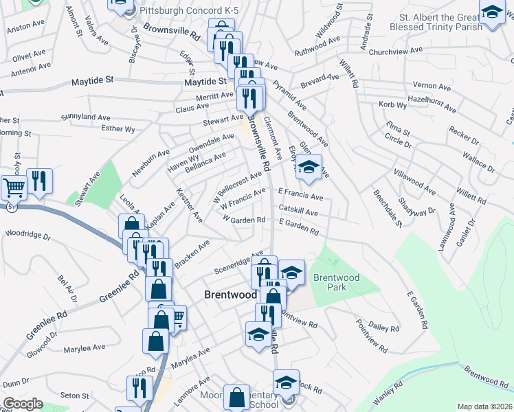 map of restaurants, bars, coffee shops, grocery stores, and more near 3224 Bookman Avenue in Pittsburgh