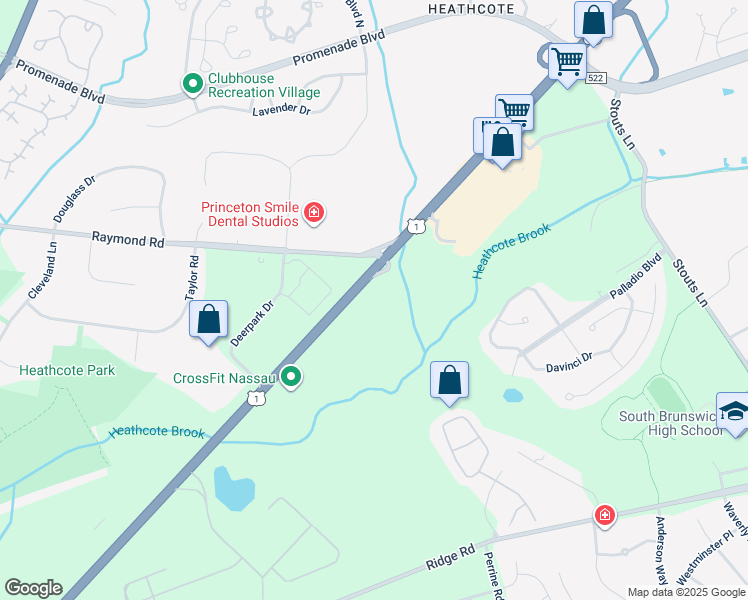 map of restaurants, bars, coffee shops, grocery stores, and more near 4230 U.S. 1 in South Brunswick Township