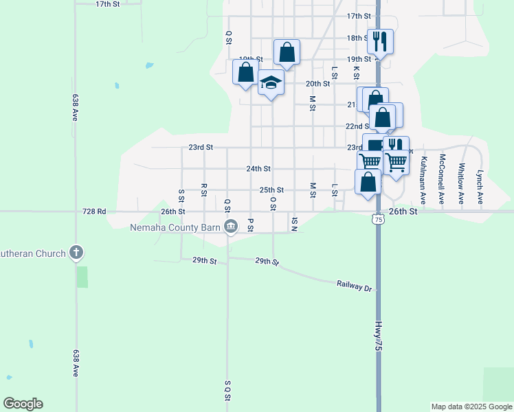 map of restaurants, bars, coffee shops, grocery stores, and more near 2516 P Street in Auburn