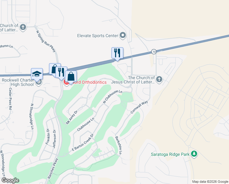 map of restaurants, bars, coffee shops, grocery stores, and more near 3887 North Clubhouse Lane in Eagle Mountain