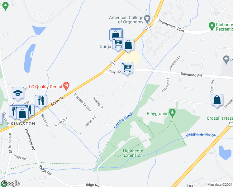 map of restaurants, bars, coffee shops, grocery stores, and more near 4 Justice Court in Princeton