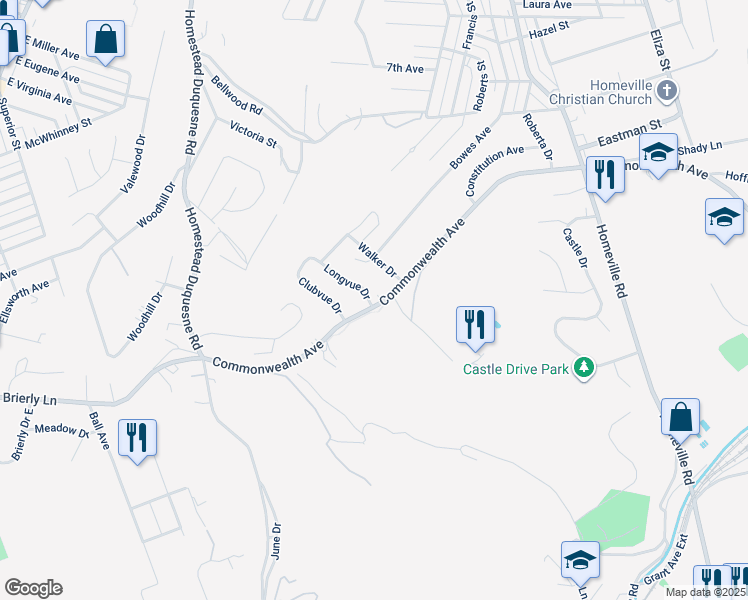 map of restaurants, bars, coffee shops, grocery stores, and more near 714 Commonwealth Avenue in West Mifflin