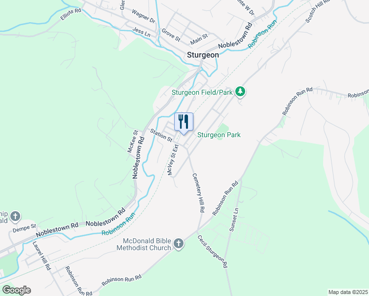 map of restaurants, bars, coffee shops, grocery stores, and more near 814 Cemetary Hill Road in McDonald