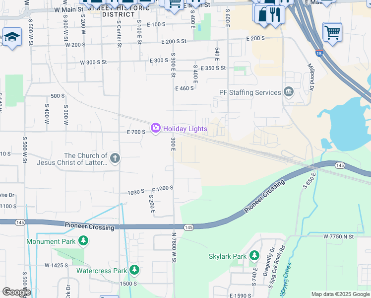 map of restaurants, bars, coffee shops, grocery stores, and more near 773 South 350 East in Lehi