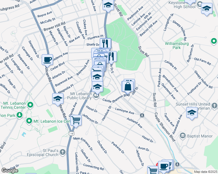 map of restaurants, bars, coffee shops, grocery stores, and more near 200 Buchanan Place in Pittsburgh