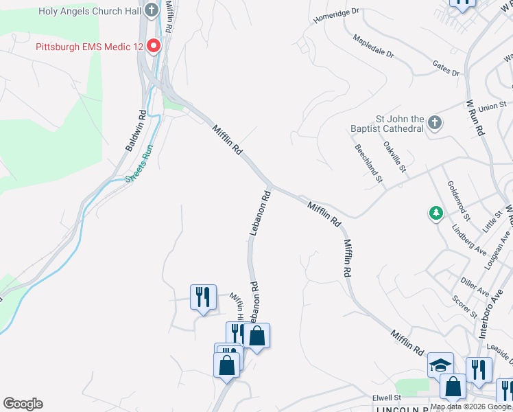 map of restaurants, bars, coffee shops, grocery stores, and more near 22 Lebanon Road in Pittsburgh
