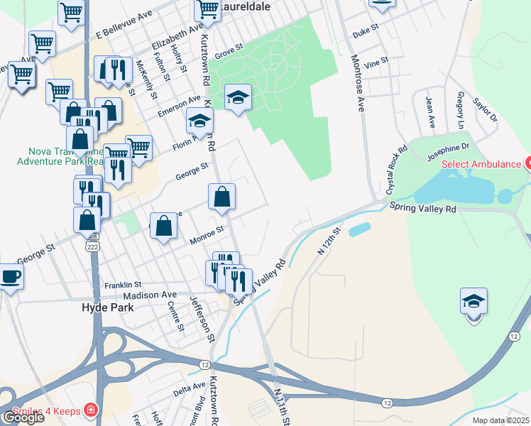map of restaurants, bars, coffee shops, grocery stores, and more near 46 Seminary Avenue in Reading