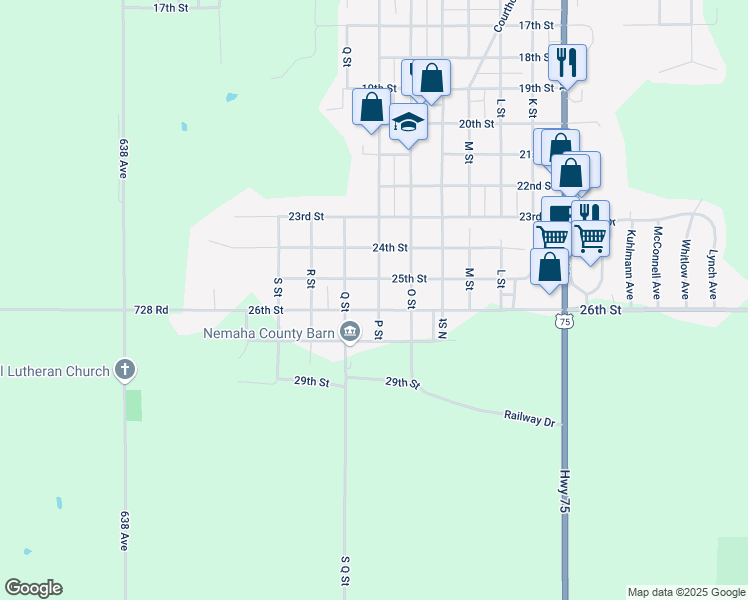 map of restaurants, bars, coffee shops, grocery stores, and more near 2516 P Street in Auburn