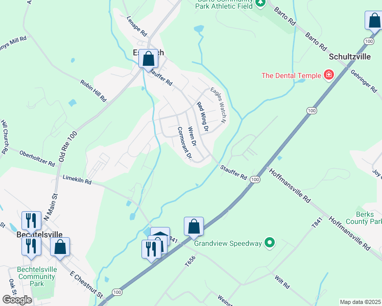 map of restaurants, bars, coffee shops, grocery stores, and more near 35 Cormorant Drive in Bechtelsville