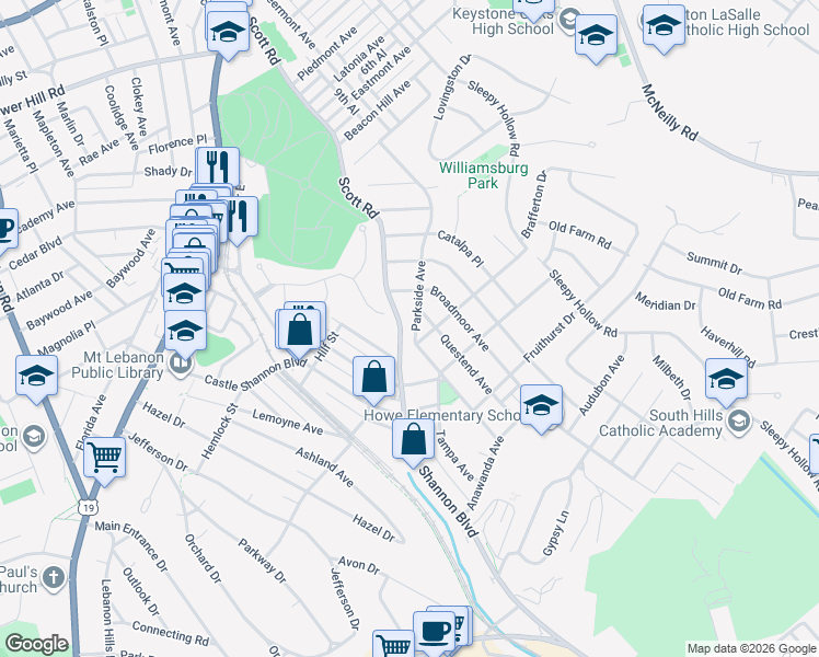 map of restaurants, bars, coffee shops, grocery stores, and more near 235 Adeline Avenue in Pittsburgh