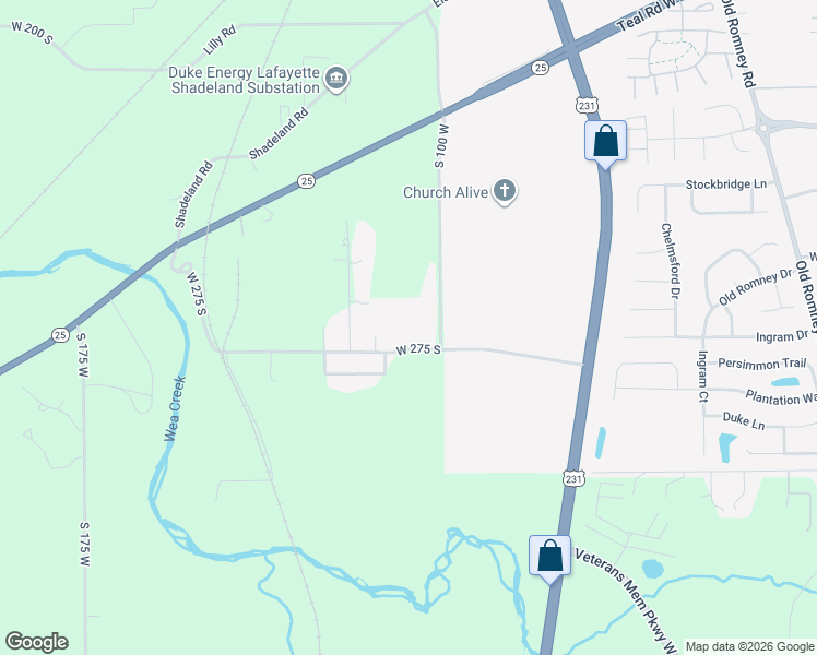 map of restaurants, bars, coffee shops, grocery stores, and more near 1014 West 275 South in Lafayette