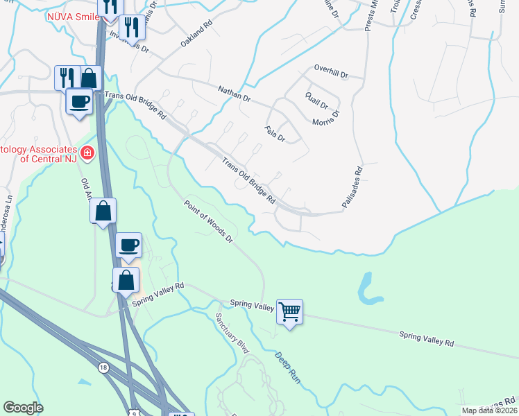 map of restaurants, bars, coffee shops, grocery stores, and more near 4 Cobblestone Court in Old Bridge