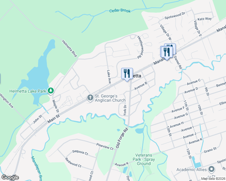 map of restaurants, bars, coffee shops, grocery stores, and more near 51 Main Street in Helmetta