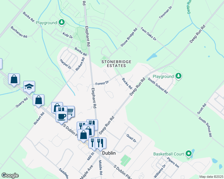 map of restaurants, bars, coffee shops, grocery stores, and more near 210 Allem Lane in Perkasie