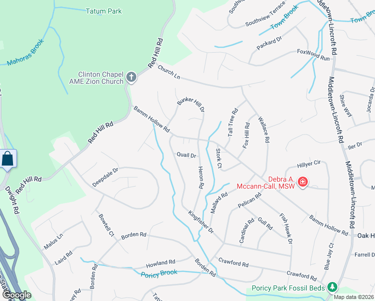 map of restaurants, bars, coffee shops, grocery stores, and more near 18 Quail Drive in Middletown Township