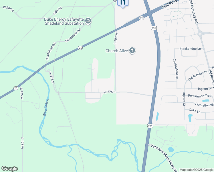 map of restaurants, bars, coffee shops, grocery stores, and more near 1014 West 275 South in Lafayette