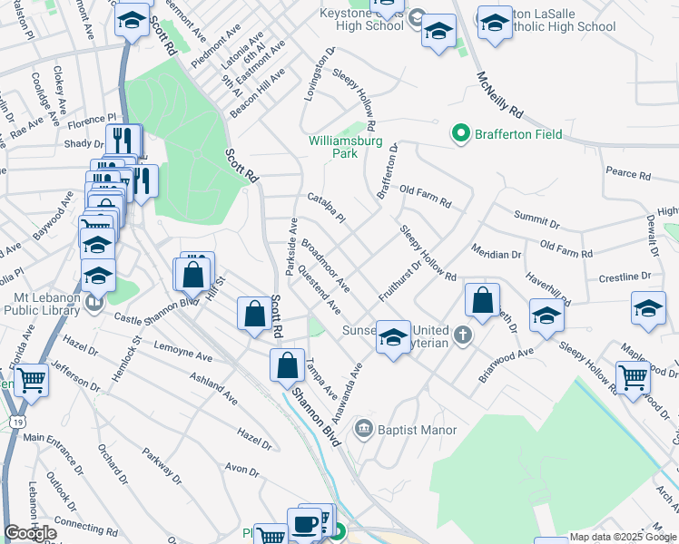 map of restaurants, bars, coffee shops, grocery stores, and more near 259 Broadmoor Avenue in Pittsburgh