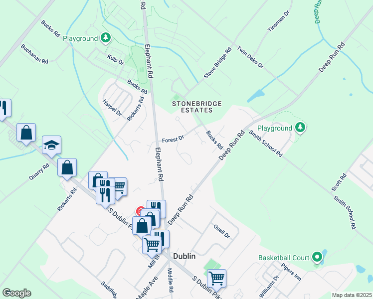 map of restaurants, bars, coffee shops, grocery stores, and more near 108 Allem Lane in Perkasie