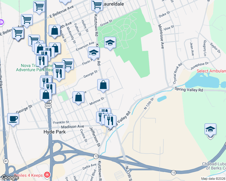map of restaurants, bars, coffee shops, grocery stores, and more near 8 Seminary Avenue in Reading